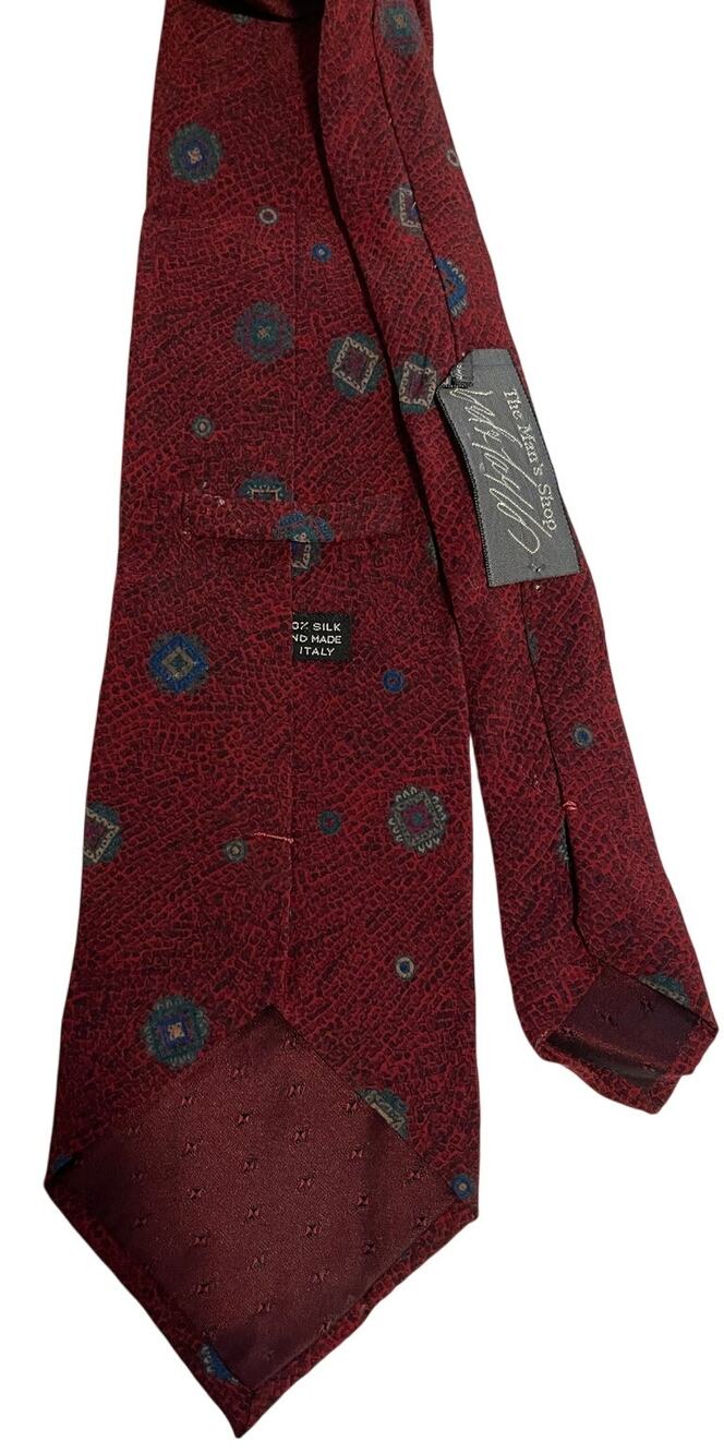 Vintage Lord & Taylor Men's Shop 100% Italian Silk Necktie Red Square Pattern